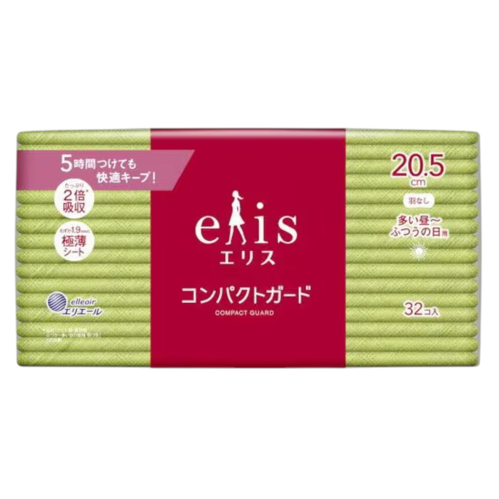 엘리스 콤팩트가드 생리대 날개없음 32매입 (보통~많은날 낮용)