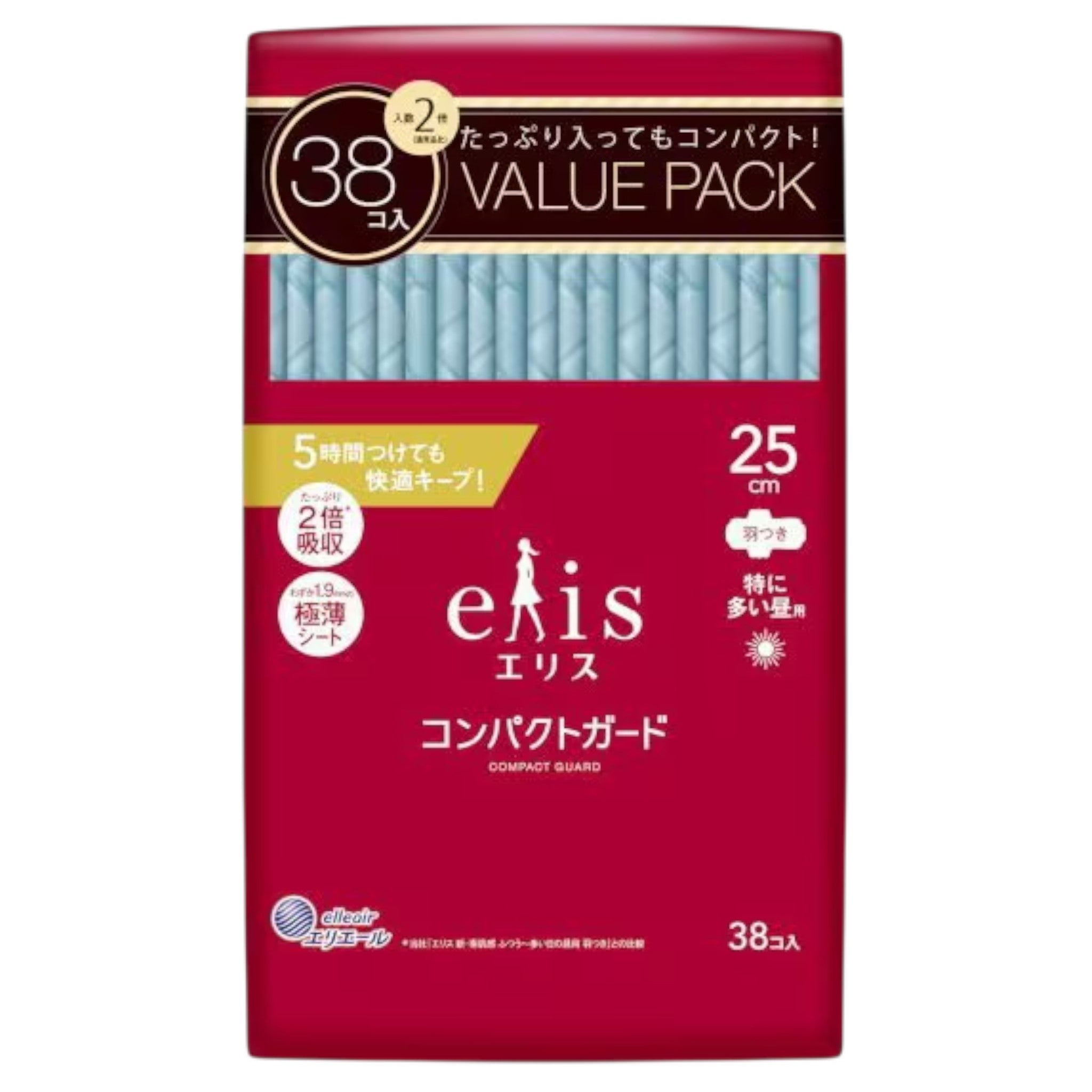 엘리스 콤팩트가드 생리대 날개형 38매입 (특히 많은날 낮용)