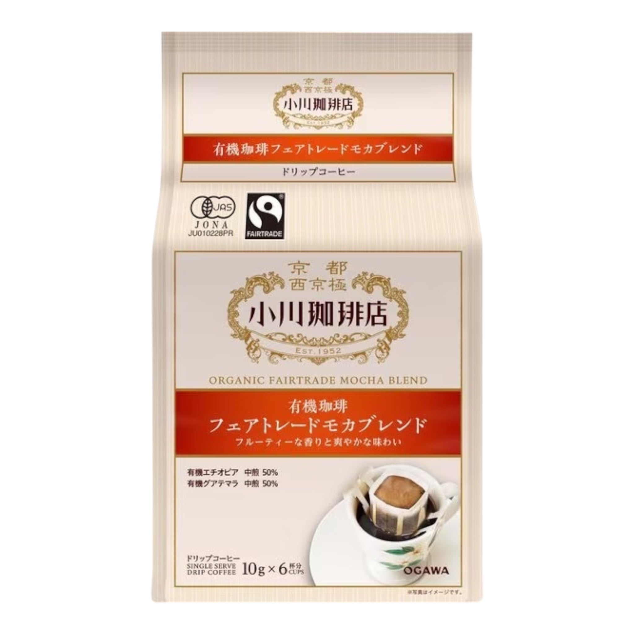 오가와 커피 유기농 페어트레이드 모카 블렌드 드립커피 6개입
