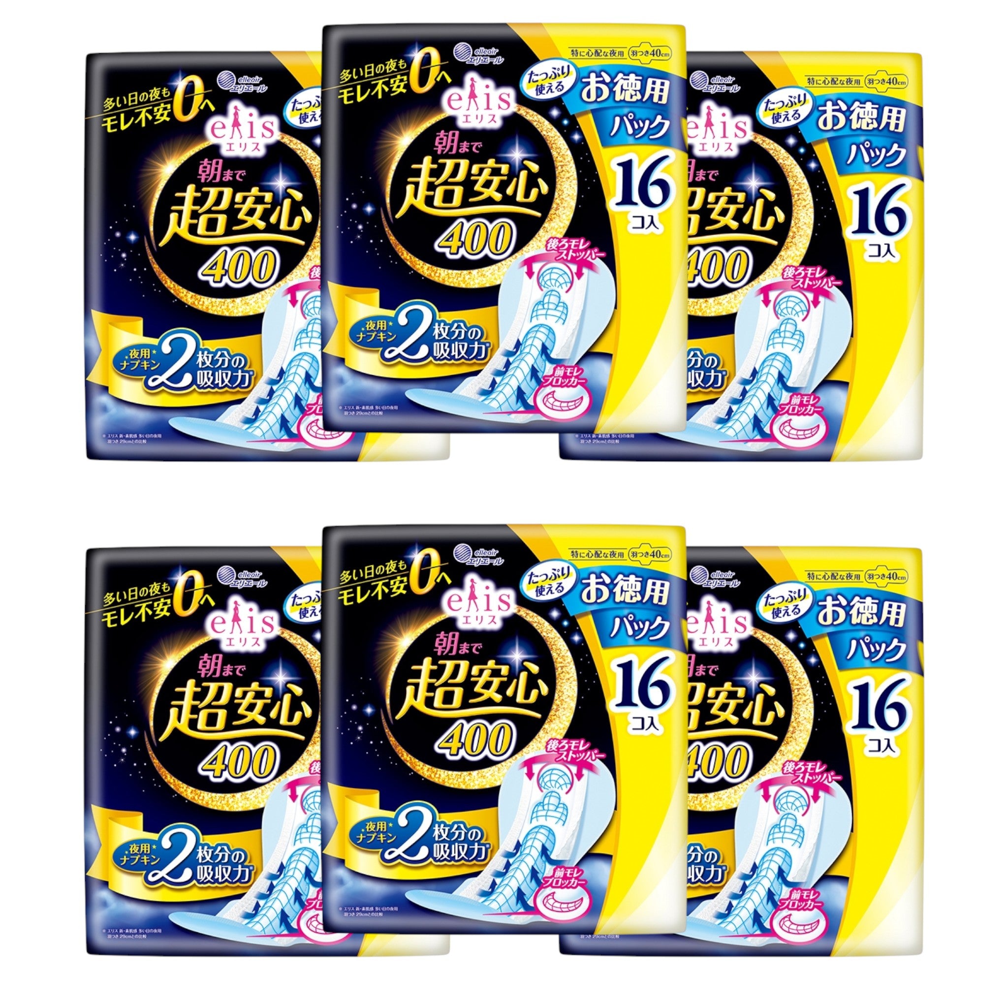 엘리스 elis 아침까지 초안심 400 밤용 날개형 40cm 16매 6팩