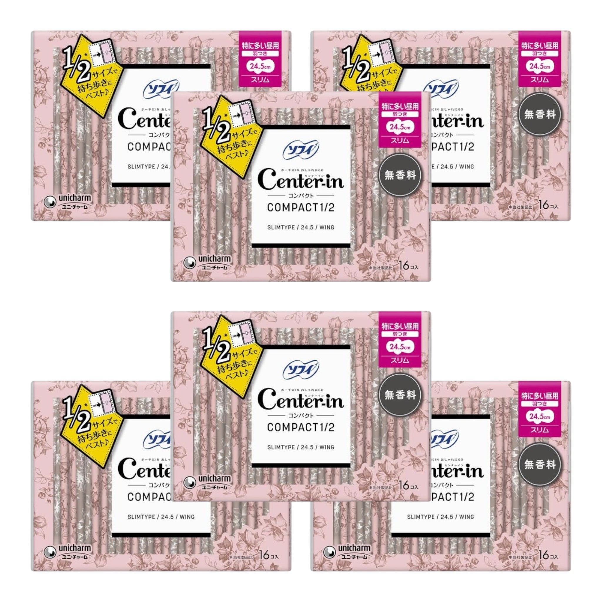 索菲中心無香型緊湊型 1/2 特別多的日用翼型 24.5cm 16片 6包