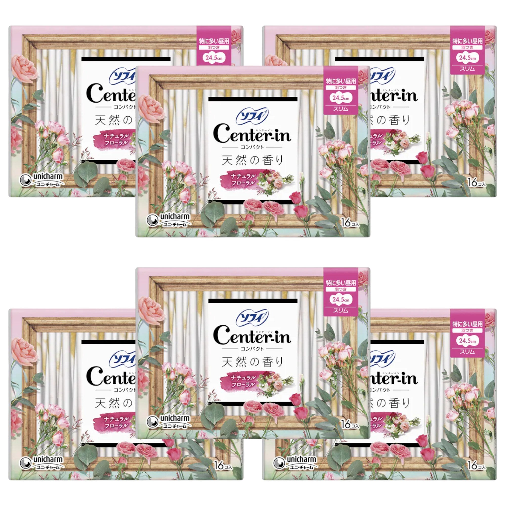 소피 센터인 컴팩트 1/2 플로럴 향 특히 많은 낮용 날개형 24.5cm 16매 6팩