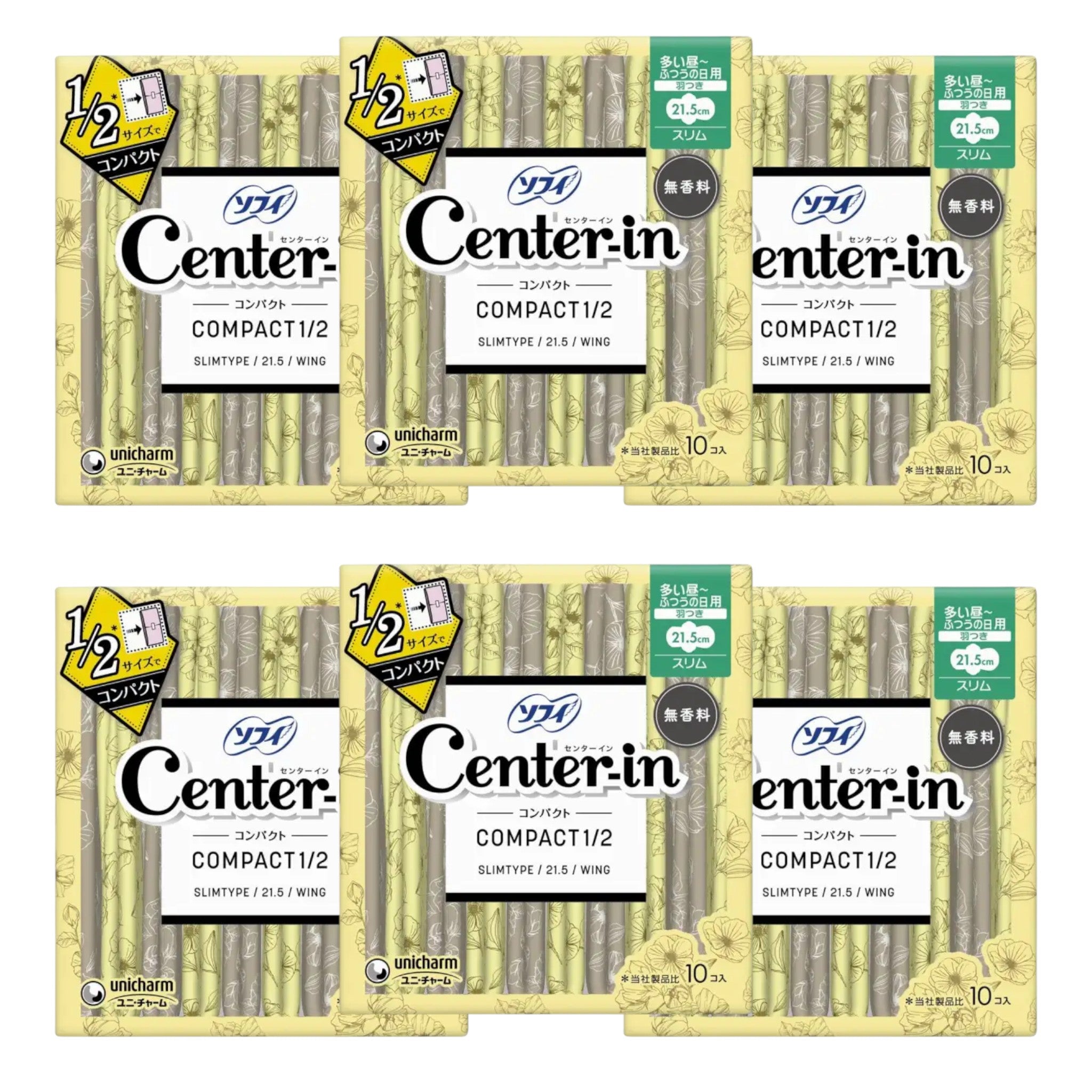 소피 센터인 컴팩트 1/2 무향 낮용 날개형 21.5cm 10매 6팩