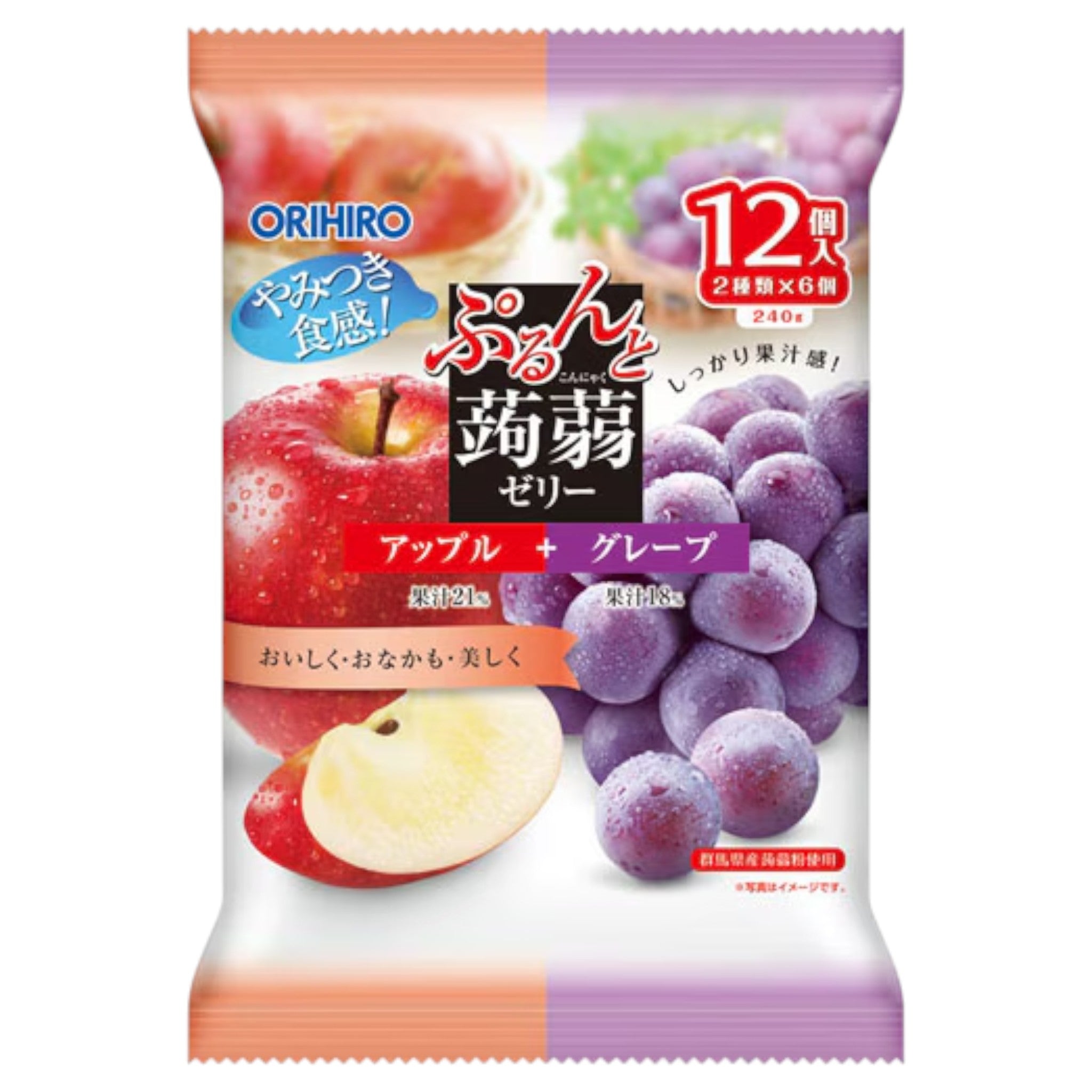オリヒロ フユルント コンニャクゼリー パウチ – りんご & ぶどう味 20g x 12個