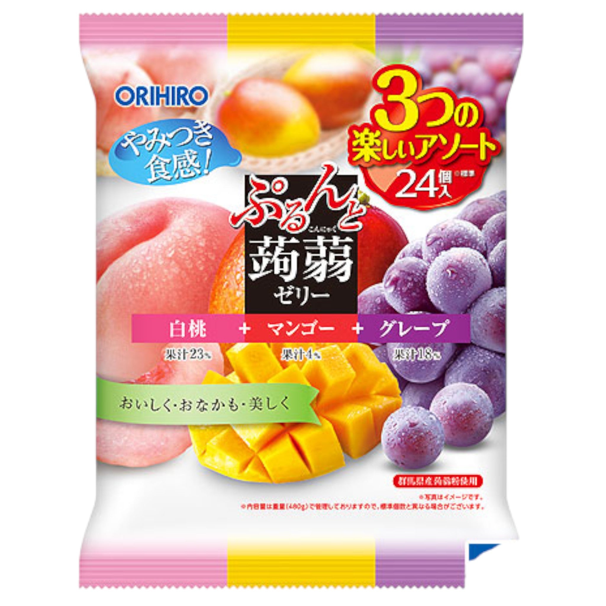 오리히로 퓨룬토 곤약 젤리 파우치 대용량 백도 망고 포도맛 480g 24개입