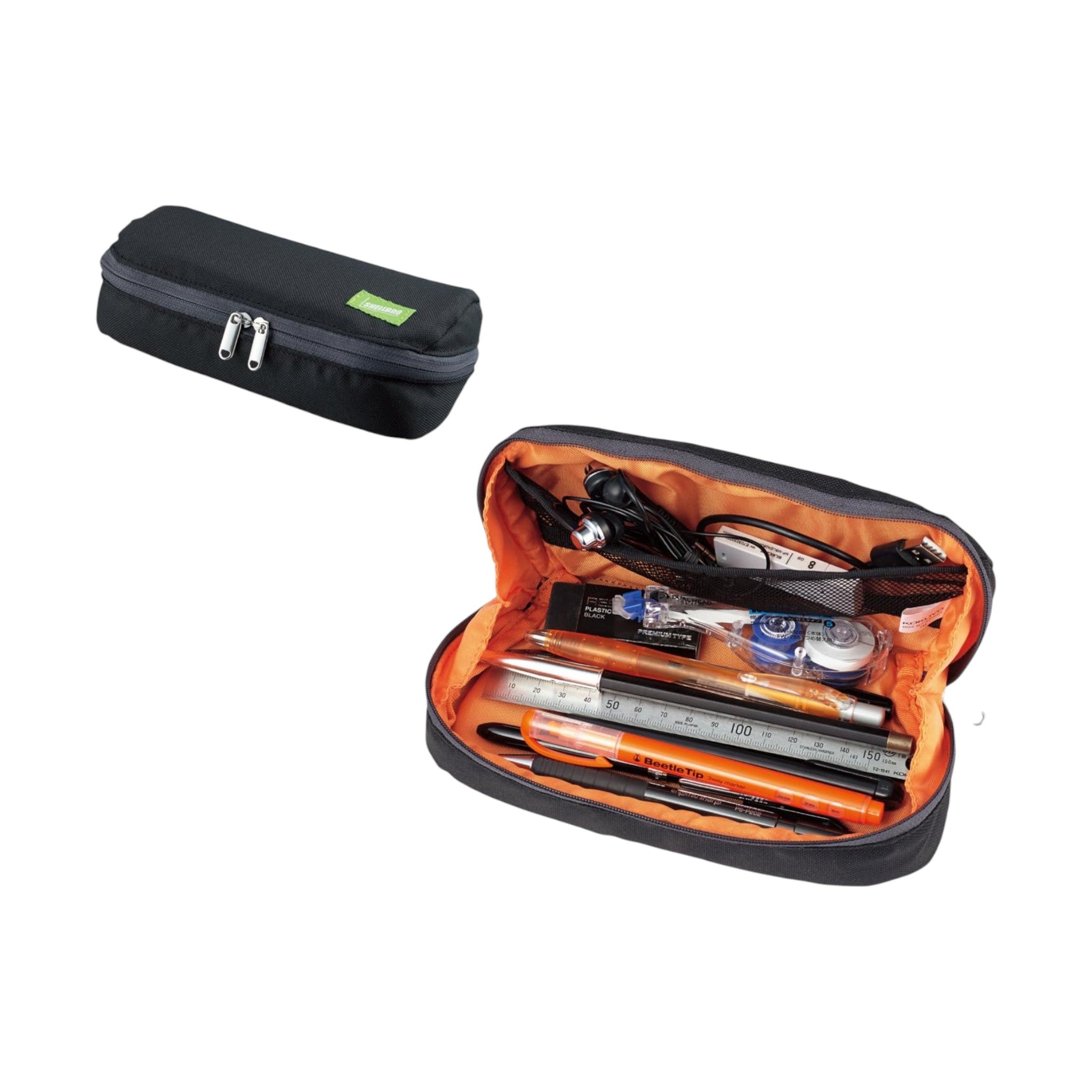 고쿠요 쉘브로 대용량 펜케이스 블랙 오렌지 F-VBF190-1