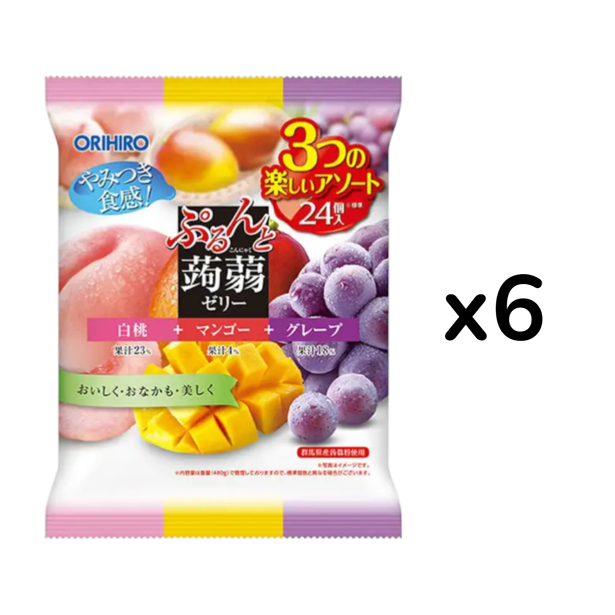 오리히로 푸룬토 곤약젤리 3종 대용량 480g (6개 세트)