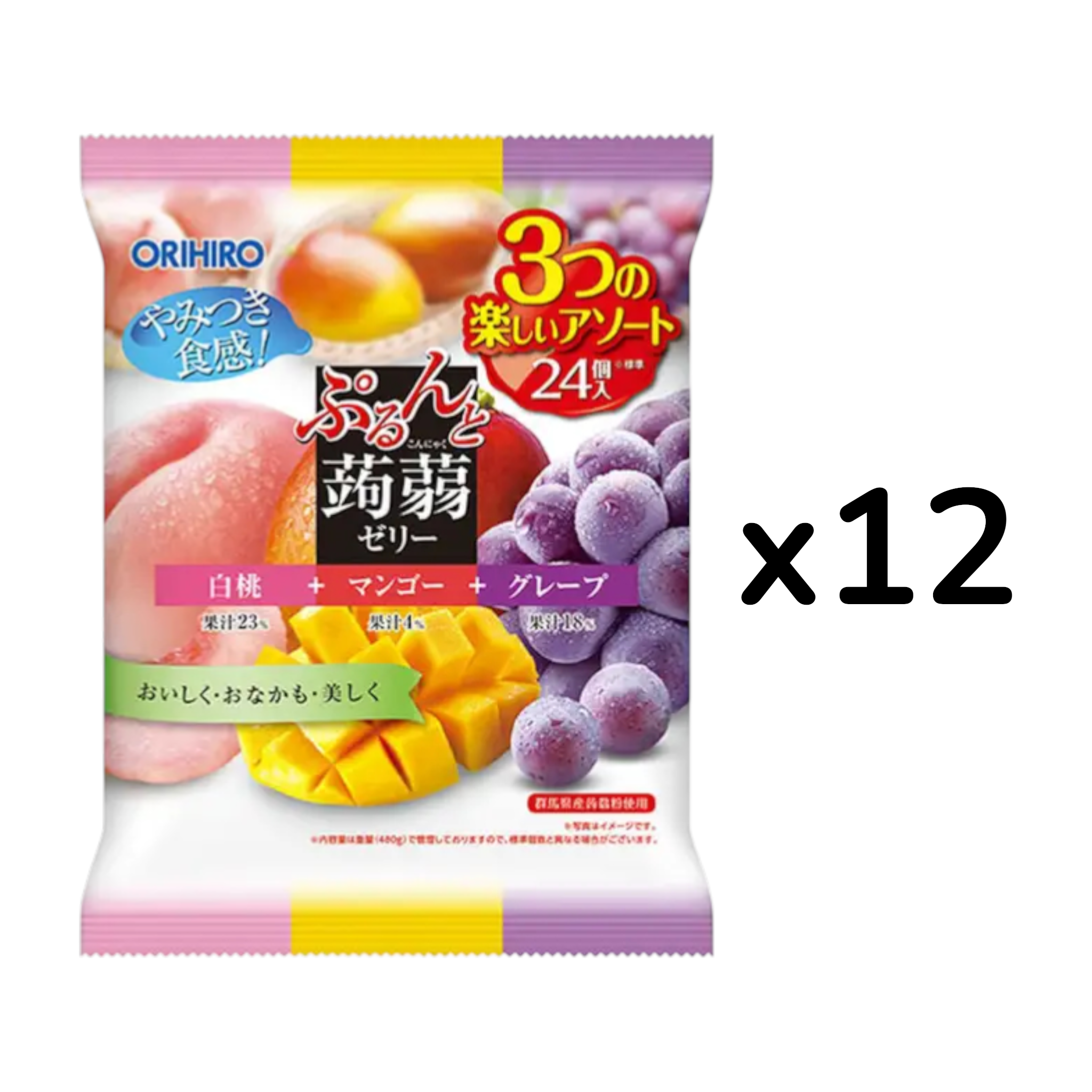 오리히로 푸룬토 곤약젤리 3종 대용량 480g (12개 세트)