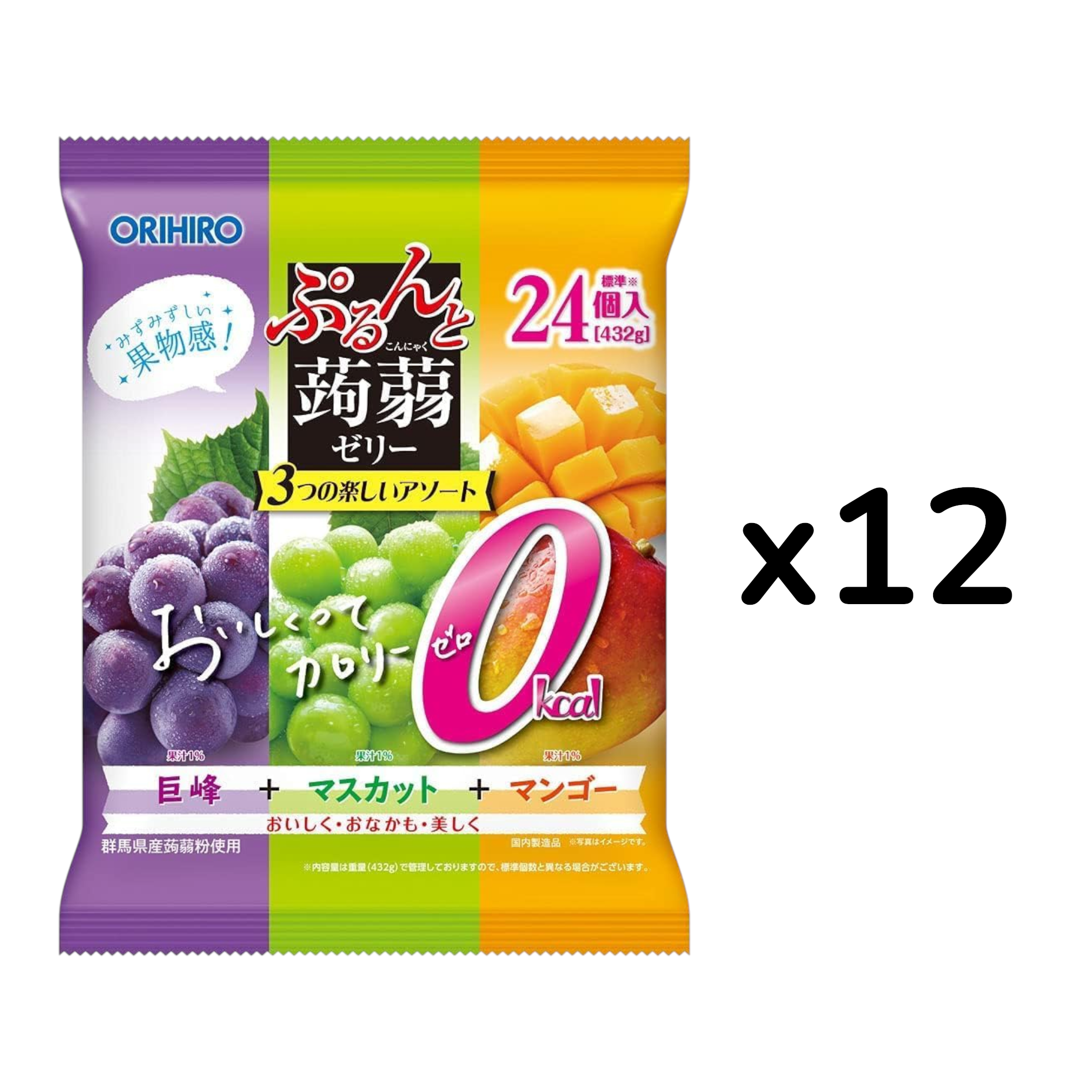 오리히로 푸룬토 곤약젤리 0칼로리 3종 24개입 432g (12개 세트)