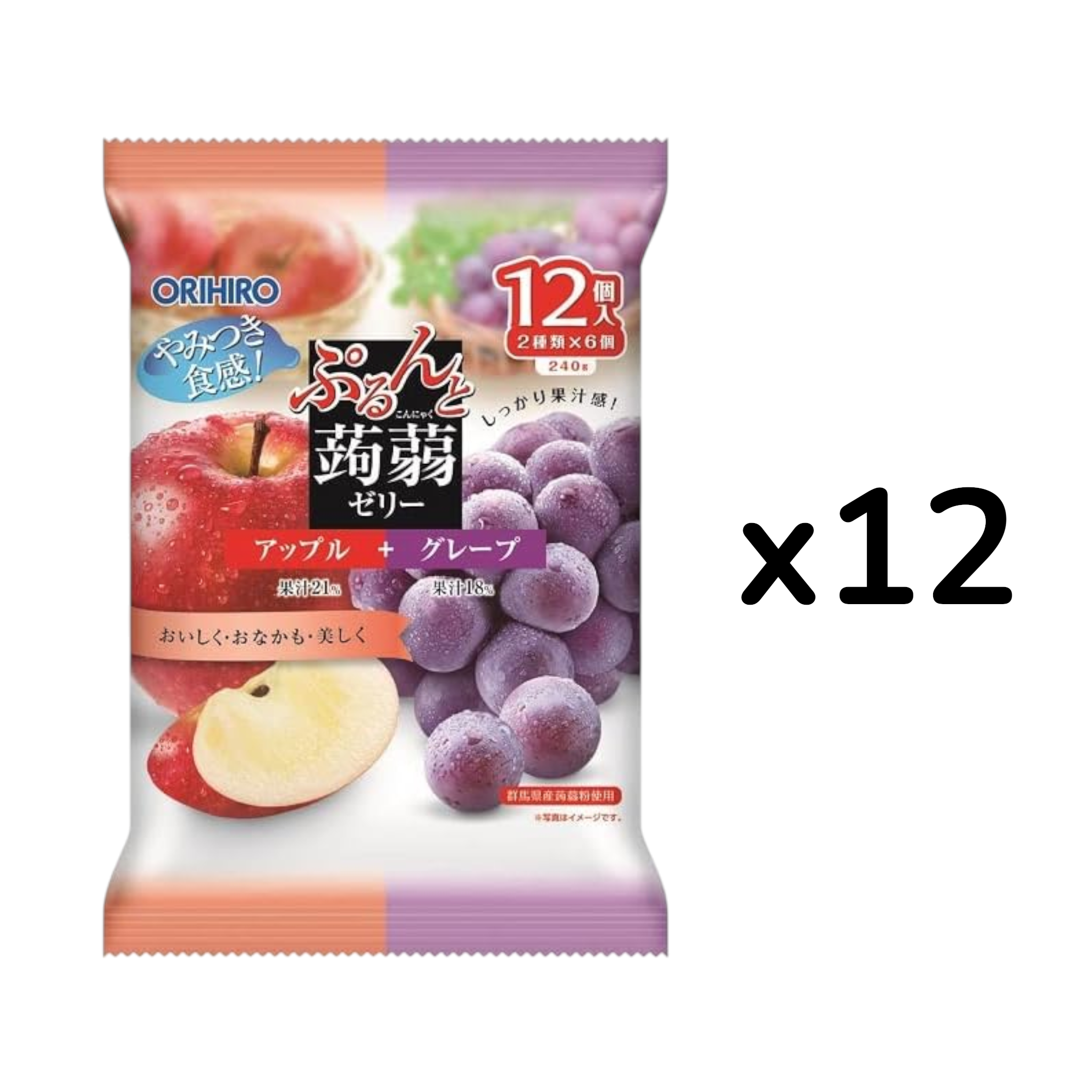 오리히로 푸룬토 곤약젤리 사과+포도 12개입 240g (12개 세트)