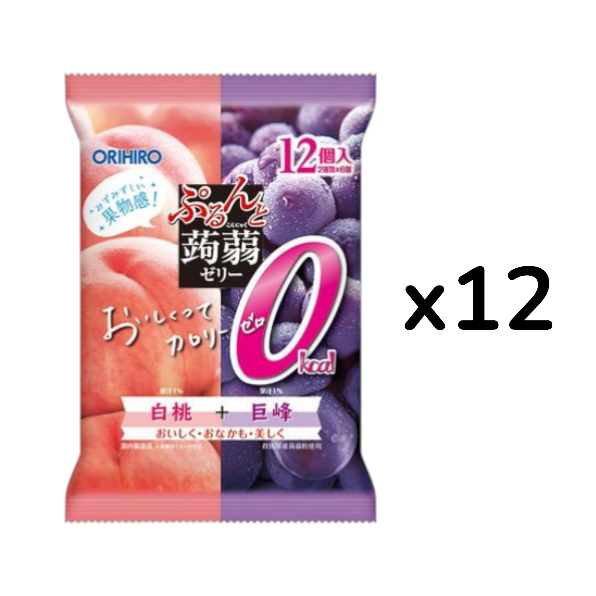 오리히로 푸룬토 곤약젤리 0칼로리 백도+거봉 12개입 240g (12개 세트)