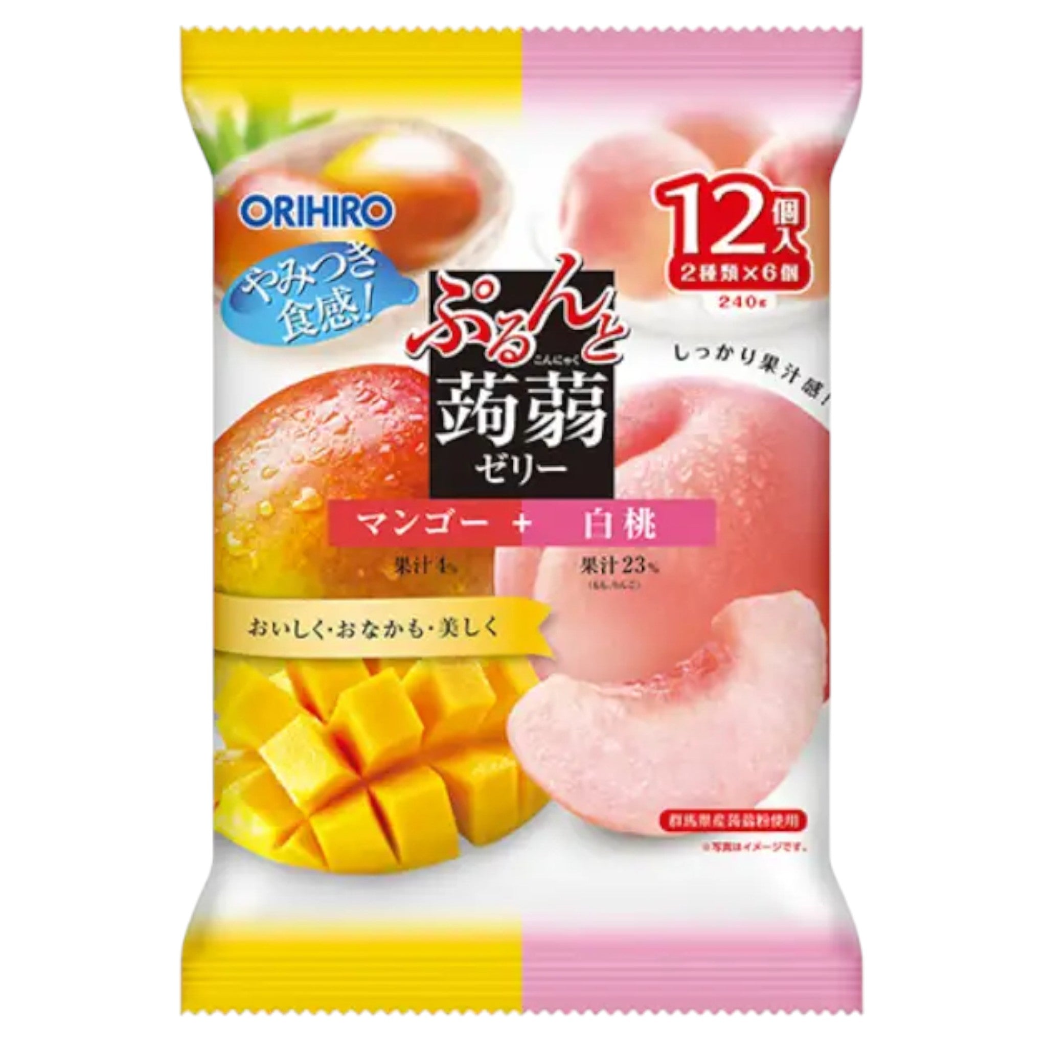 오리히로 퓨룬토 곤약 젤리 파우치 – 망고 & 백도 맛 20g x 12개입